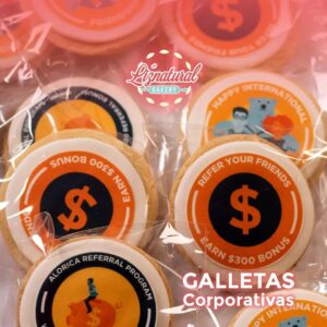Galletas corporativas, galletas, Galletas personalizadas, galletas decoradas, galleta con oblea de azúcar, bolsita individual,